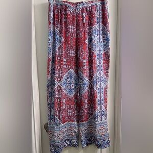 Coldwater Creek Red and Blue Patterned Pants Colorful Flowing comfortable